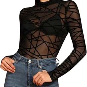 Black Geometric Mesh Bodysuit